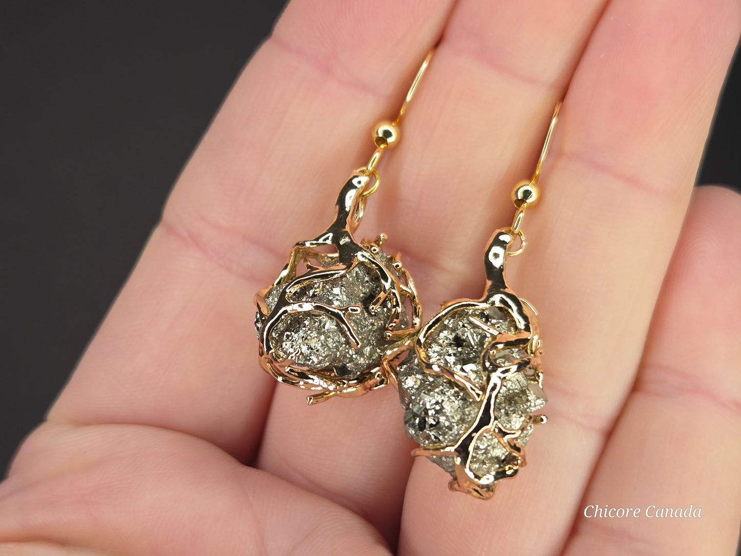 Luxury Handmade Raw Pyrite Earrings – Natural Elegance & Strength