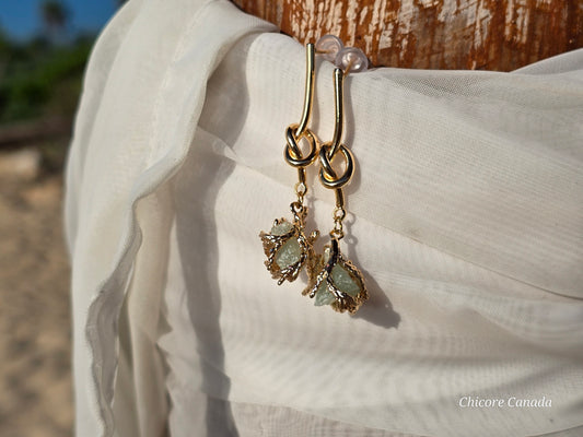 Boucles d'oreilles élégantes en fluorite verte naturelle brute faites à la main - Design artisanal sophistiqué