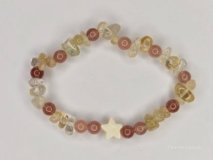 Citrine & Sunstone Bracelet with Macaroon Shell Star – Sunshine on Your Wrist