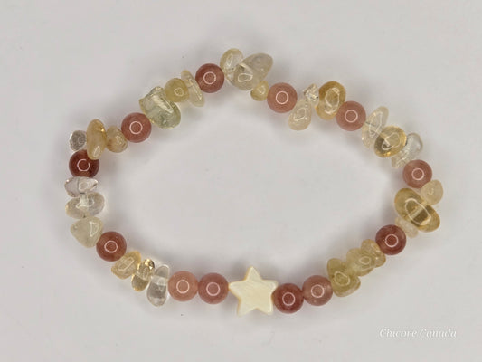 Citrine & Sunstone Bracelet with Macaroon Shell Star – Sunshine on Your Wrist