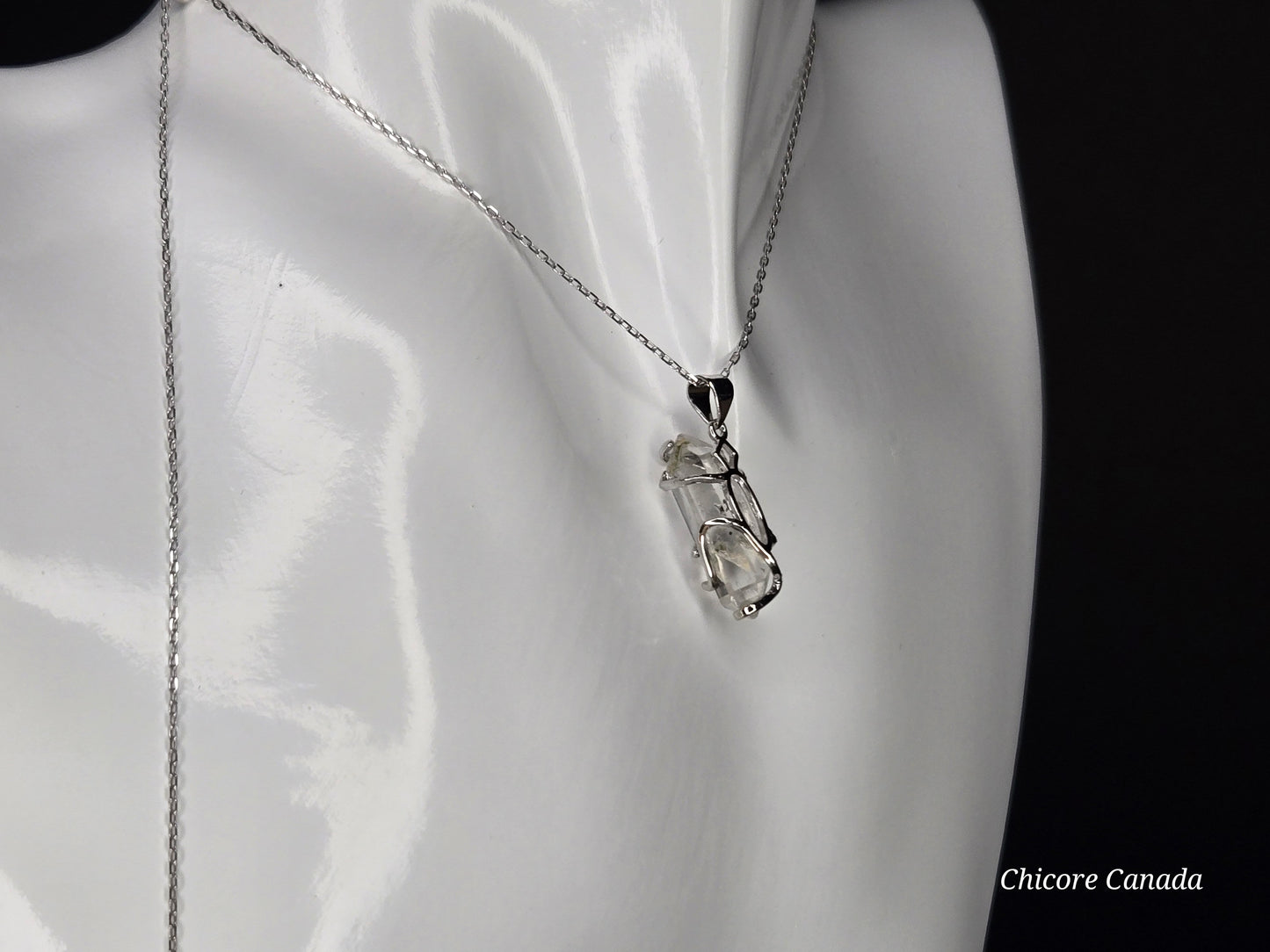 AAA Grade Raw Herkimer Diamond Pendant – Handmade Crystal Necklace with Adjustable 925 Sterling Silver