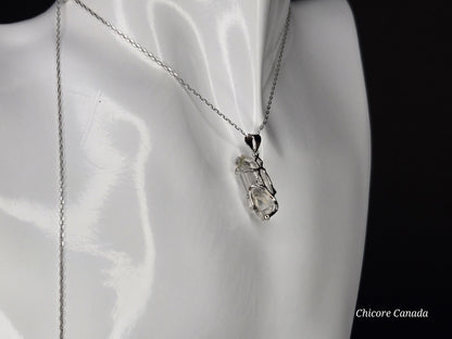 AAA Grade Raw Herkimer Diamond Pendant – Handmade Crystal Necklace with Adjustable 925 Sterling Silver