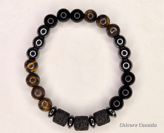 Handmade Natural Tiger’s Eye, Obsidian & Hematite Protection Bracelet