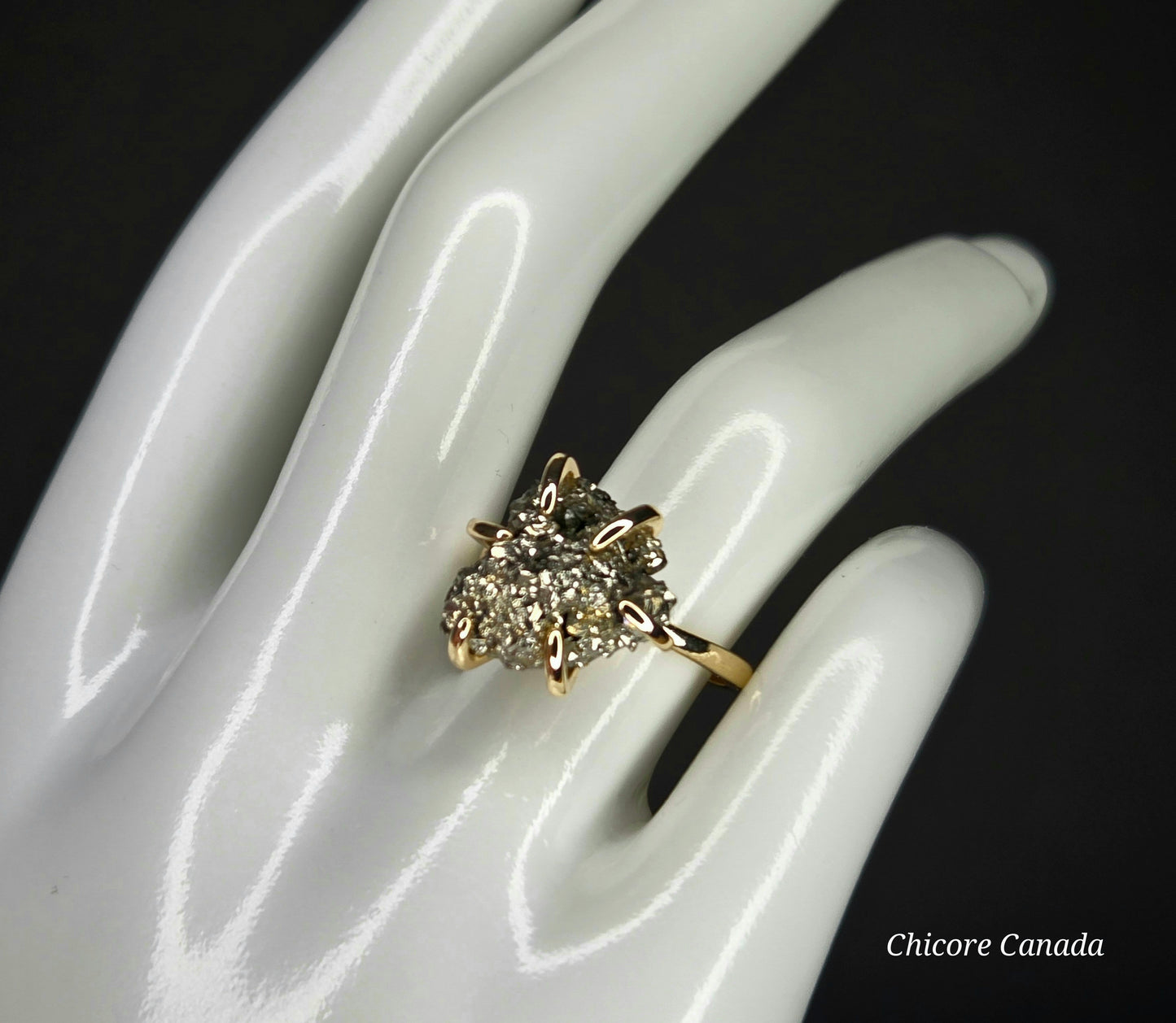 Adjustable Handmade Raw Pyrite Ring