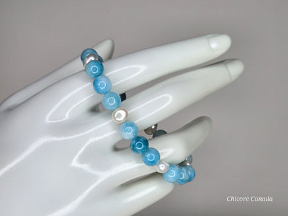 Exquisite Handmade Larimar & Freshwater Pearl Bracelet – Ocean-Inspired Elegance