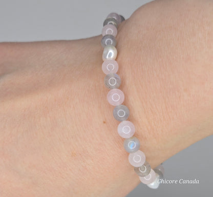 Goddess Radiance – Handmade Bracelet with Moonstone, Rose Quartz & Freshwater Pearls