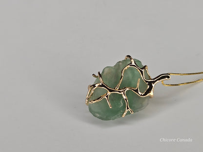 Exquisite Handmade Raw Fluorite Pendant on 925 Sterling Silver Adjustable Necklace