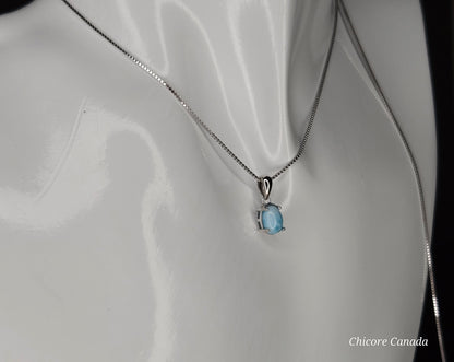 Ocean’s Whisper – Dainty Handmade Larimar Pendant on 925 Sterling Silver Adjustable Necklace