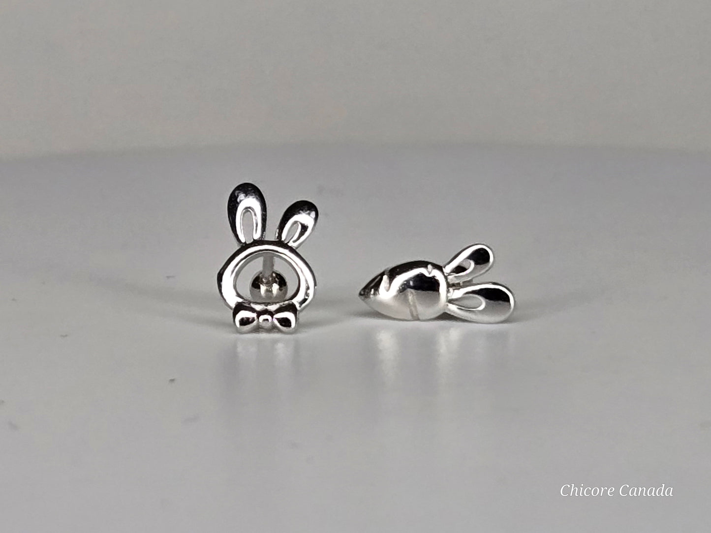 Boucles d'oreilles à tige délicates uniques en argent sterling 925 en forme de lapin et de carotte