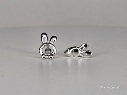 Boucles d'oreilles à tige délicates uniques en argent sterling 925 en forme de lapin et de carotte