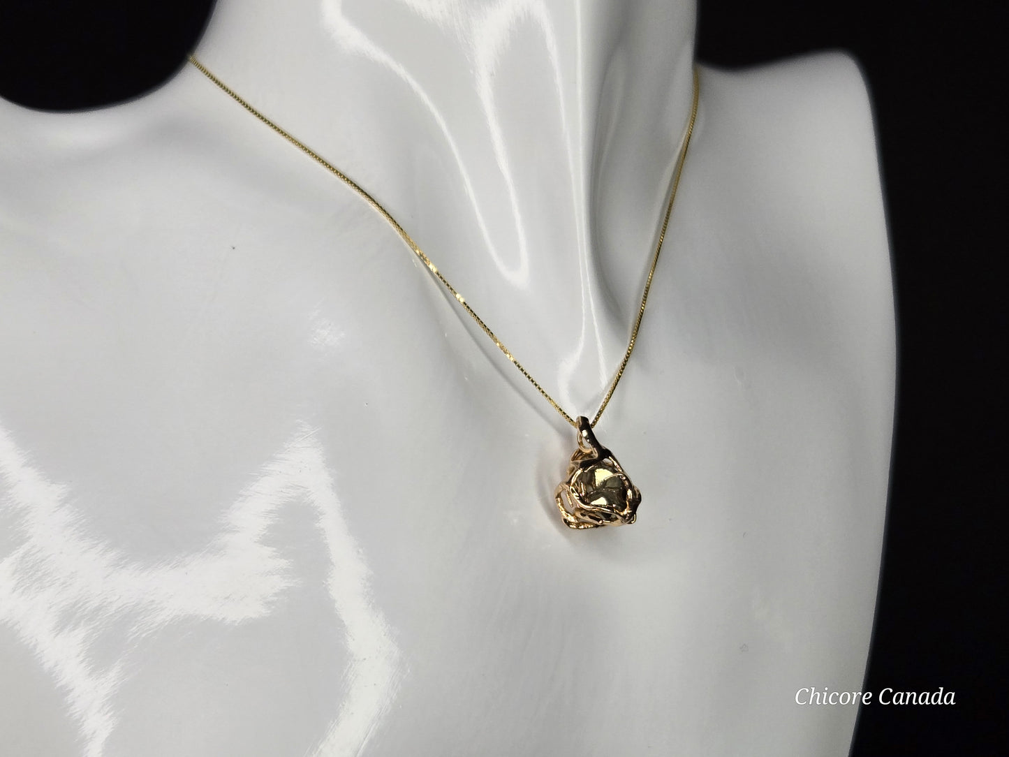 Golden Elegance – Handmade Raw Pyrite Pendant with Sterling Silver Chain