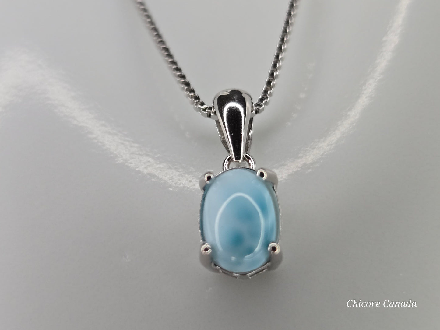 Ocean’s Whisper – Dainty Handmade Larimar Pendant on 925 Sterling Silver Adjustable Necklace