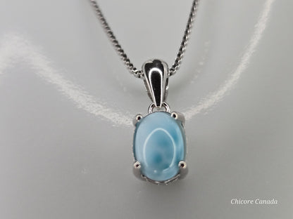Ocean’s Whisper – Dainty Handmade Larimar Pendant on 925 Sterling Silver Adjustable Necklace