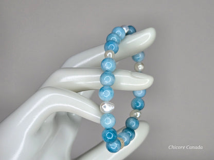 Exquisite Handmade Larimar & Freshwater Pearl Bracelet – Ocean-Inspired Elegance