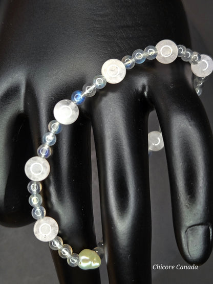 Harmony of the Heart: Moonstone, Rose Quartz & Freshwater Pearl Bracelet