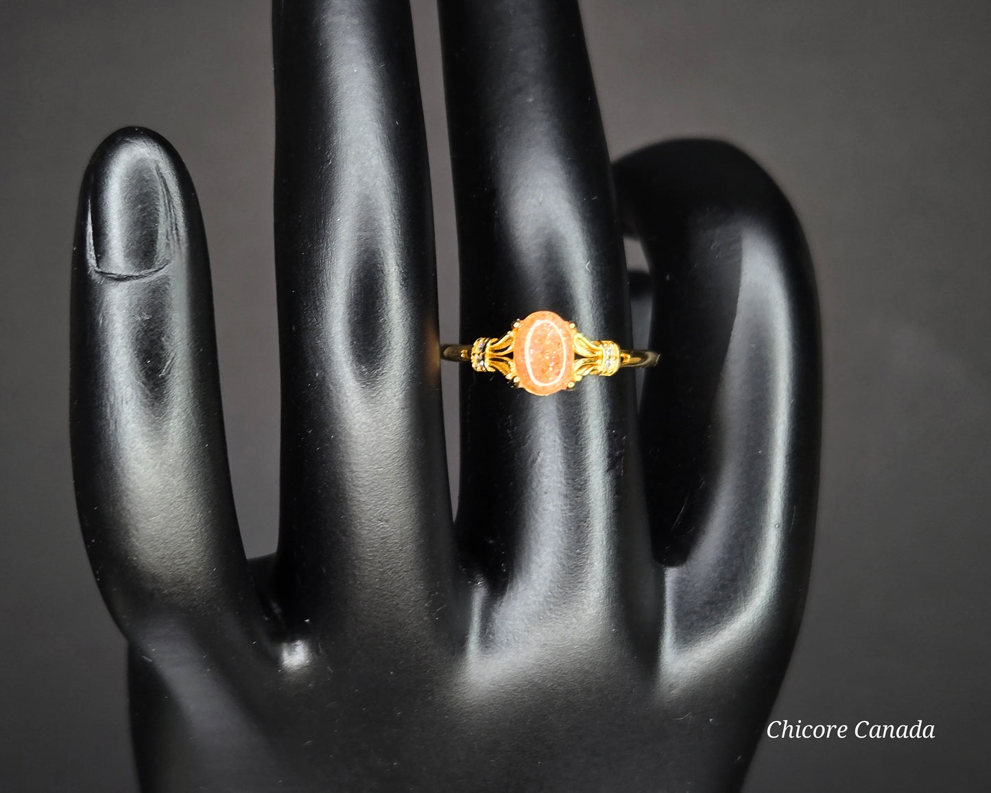 Delicate Adjustable 925 Sterling Silver 18K Gold Plated Sunstone Ring