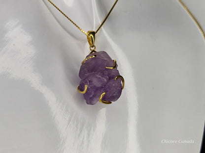 Artfully Crafted Raw Amethyst Pendant Necklace with Adjustable Grace
