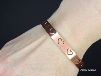 Heartfelt Healing – Solid Copper Magnetic Bracelet with Engraved Hearts