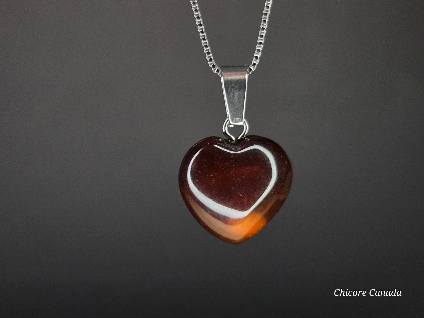 Eternal Glow: Handcrafted Heart-Shaped Carnelian Pendant with Adjustable Necklace
