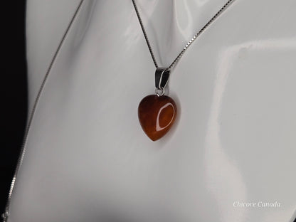 Eternal Glow: Handcrafted Heart-Shaped Carnelian Pendant with Adjustable Necklace