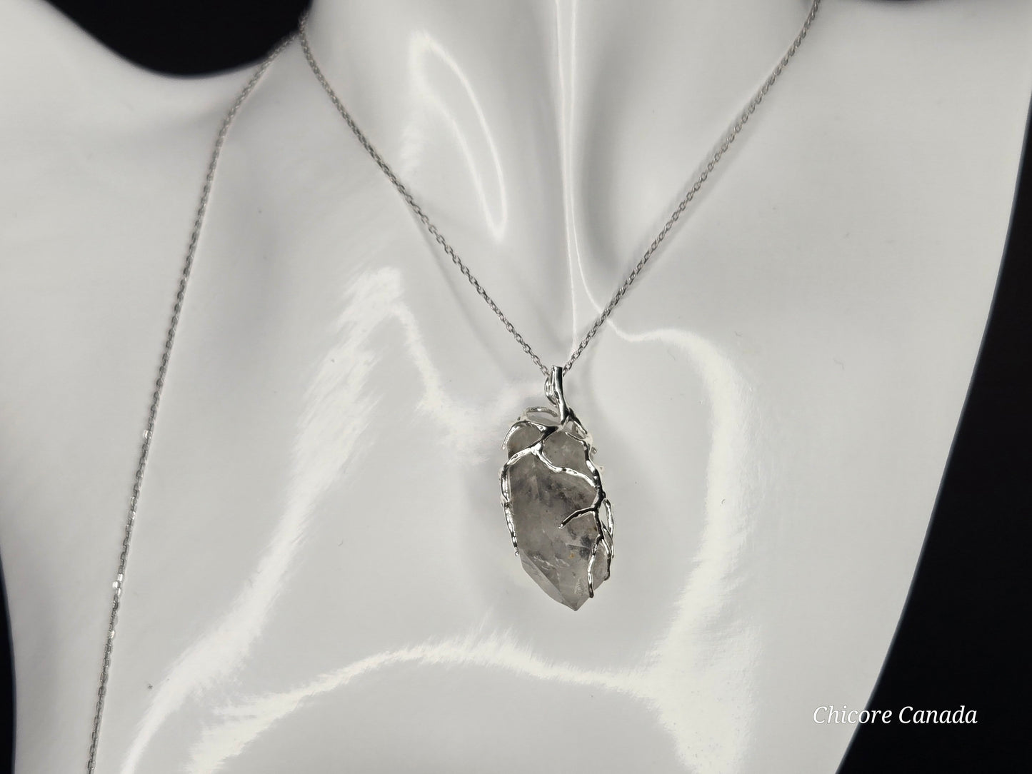 AA Grade Raw Herkimer Diamond Pendant – Handmade Natural Crystal Necklace with Adjustable 925 Sterling Silver