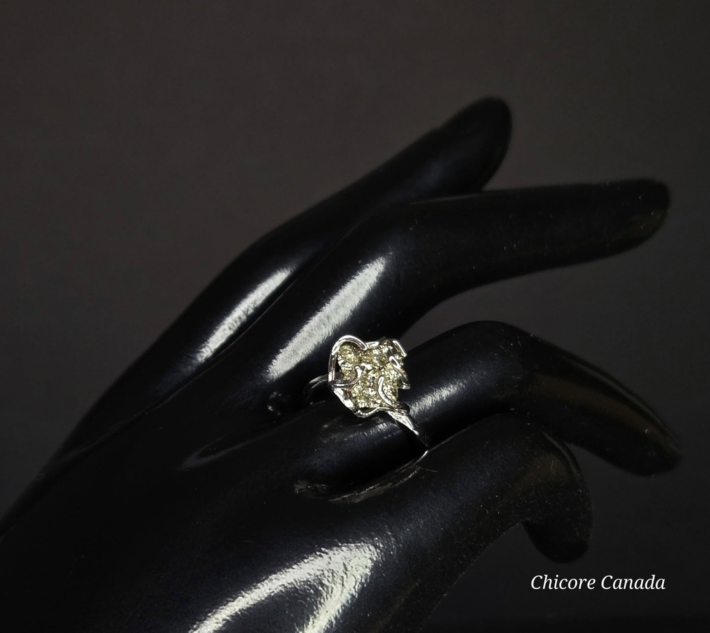 925 Sterling Silver Adjustable Raw Pyrite Ring