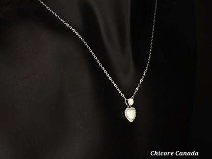 Ethereal Sterling Silver Heart-Shaped Opal Pendant with Adjustable Necklace
