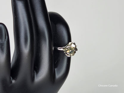 Bague ajustable en argent sterling 925 avec pyrite, délicate et élégante – Sophistication intemporelle