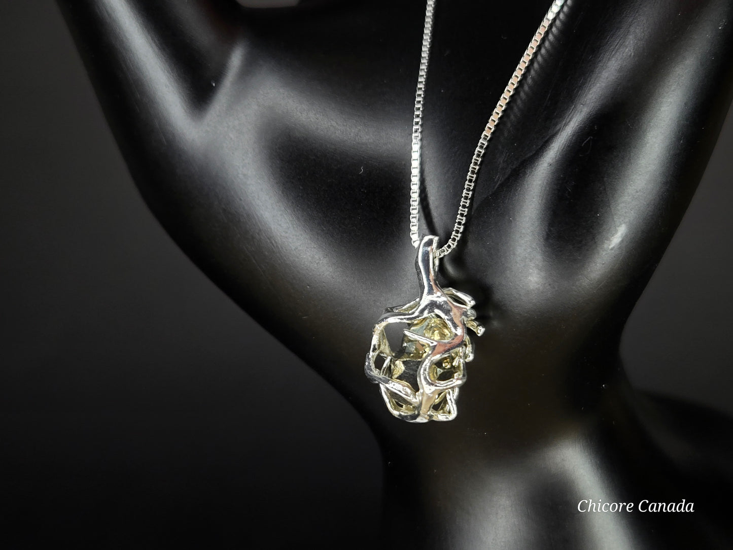 Elegant & Powerful Protection Stone - Handmade Natural Raw Pyrite Pendant with 925 Sterling Silver Adjustable Necklace