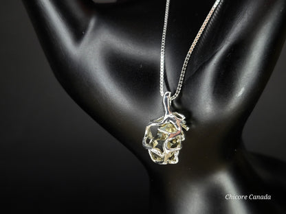 Elegant & Powerful Protection Stone - Handmade Natural Raw Pyrite Pendant with 925 Sterling Silver Adjustable Necklace