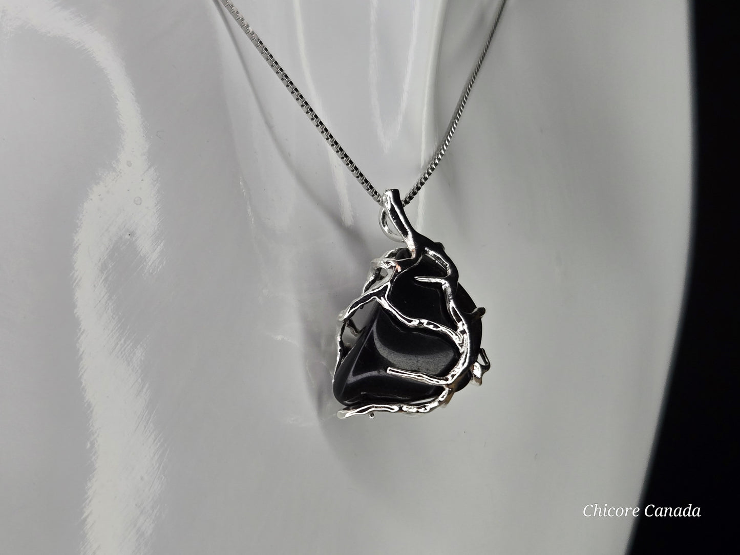 Obsidian Energy Pendant – Sterling Silver Adjustable Necklace
