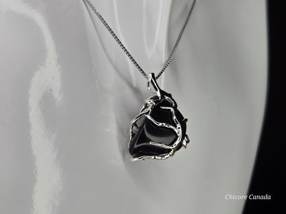 Obsidian Energy Pendant – Sterling Silver Adjustable Necklace