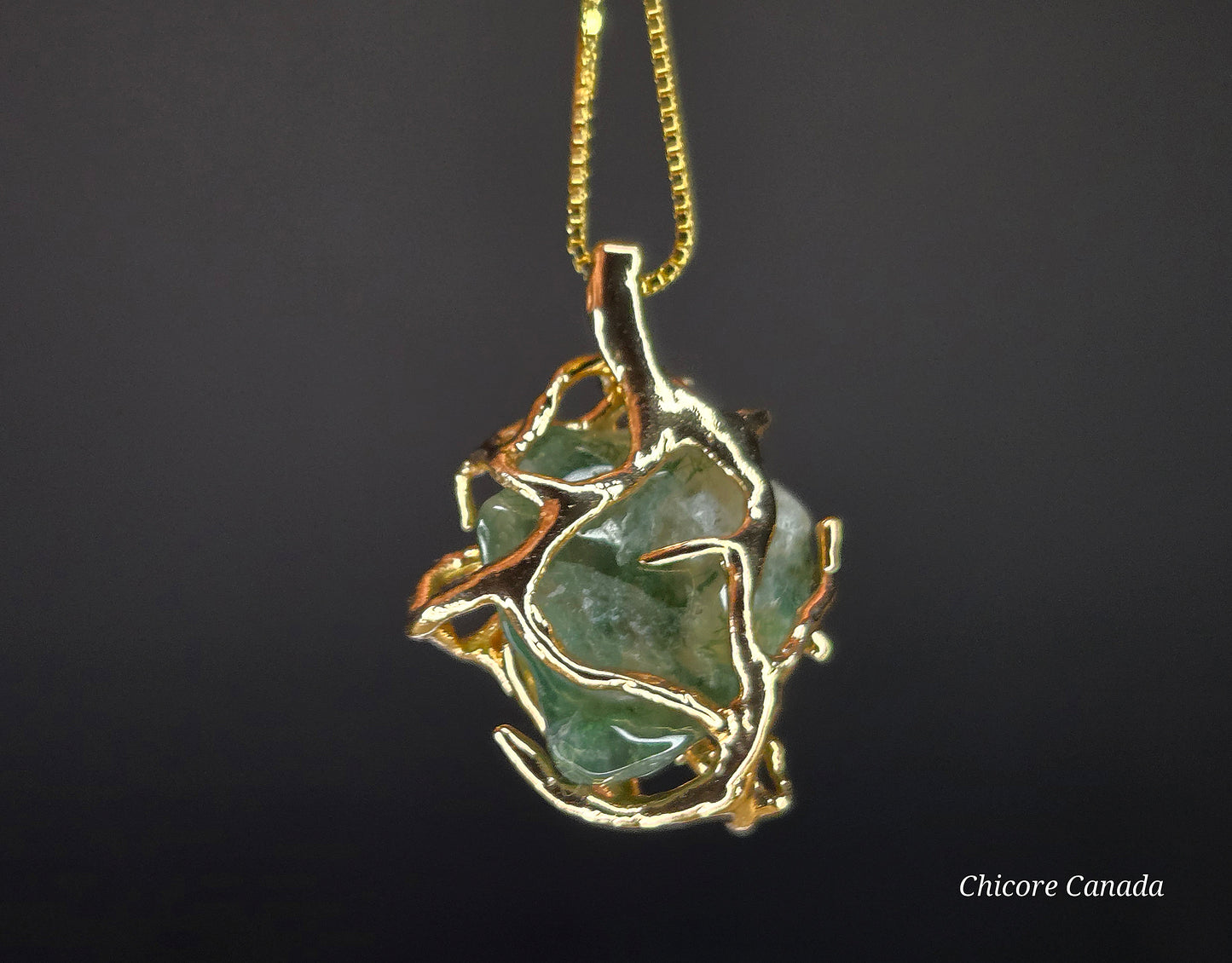 Moss Agate Pendant Necklace – Handcrafted with Adjustable 925 Sterling Silver