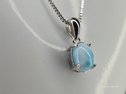 Ocean’s Whisper – Dainty Handmade Larimar Pendant on 925 Sterling Silver Adjustable Necklace