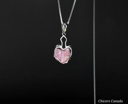 Eternal Love: Handmade 925 Sterling Silver Pink Tourmaline Heart Pendant with Adjustable Necklace