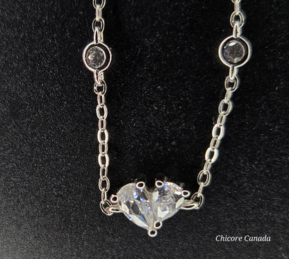 Sparkling Heart-Shaped Cubic Zirconia Adjustable Bracelet
