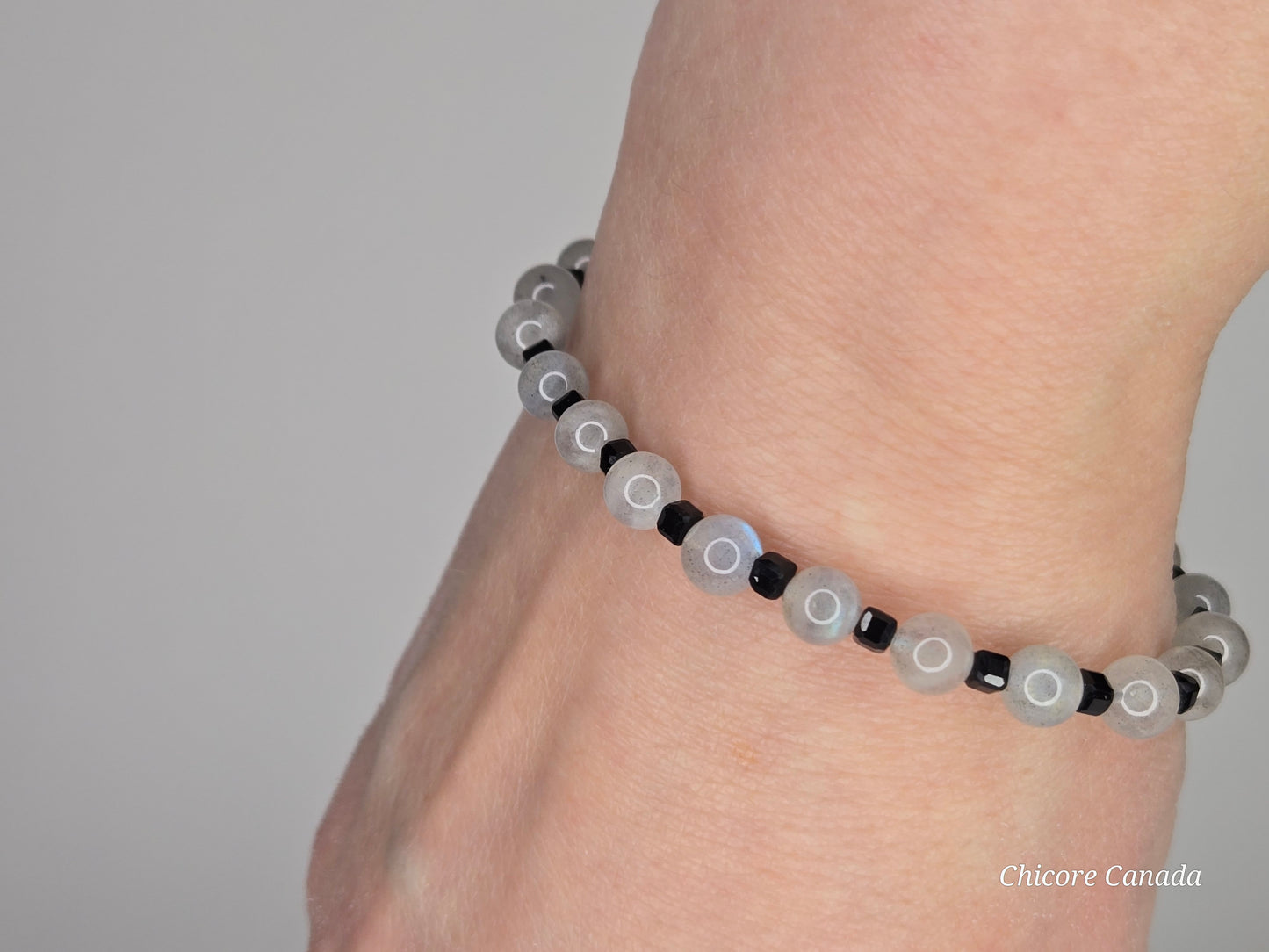 3A Moonstone & Black Tourmaline Handmade Beaded Bracelet – Intuition & Protection