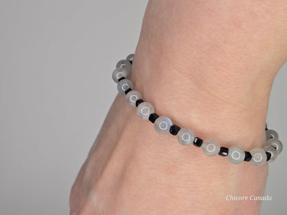 3A Moonstone & Black Tourmaline Handmade Beaded Bracelet – Intuition & Protection