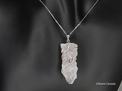 Timeless 925 Sterling Silver Pendant with Rose Quartz Crystal on Adjustable Necklace