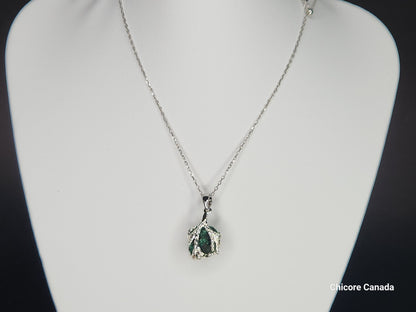 Raw Malachite Handmade Pendant with 925 Sterling Silver Adjustable Necklace