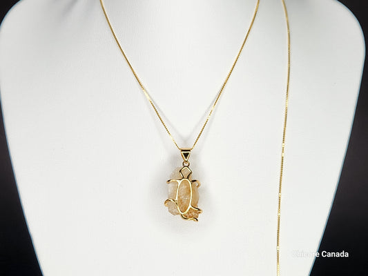 Collier pendentif artisanal en citrine brute naturelle à longueur réglable