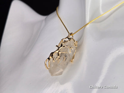AA Raw Herkimer Diamond Pendant Necklace – Handmade Natural Crystal on Adjustable 925 Sterling Silver Chain - April Birthstone Jewelry