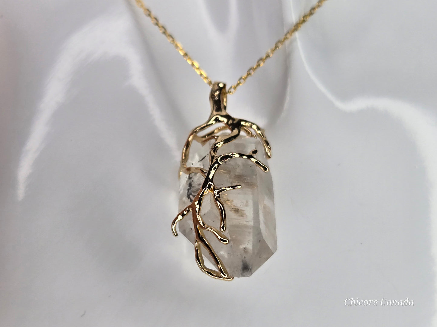 AA Raw Herkimer Diamond Pendant Necklace – Handmade Natural Crystal on Adjustable 925 Sterling Silver Chain - April Birthstone Jewelry