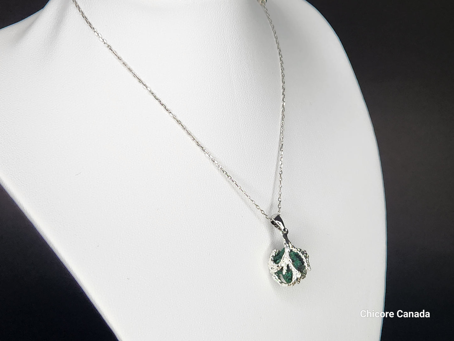 Raw Malachite Handmade Pendant with 925 Sterling Silver Adjustable Necklace
