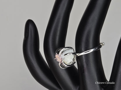 Bague ajustable exquise faite à la main avec tourmaline rose brute