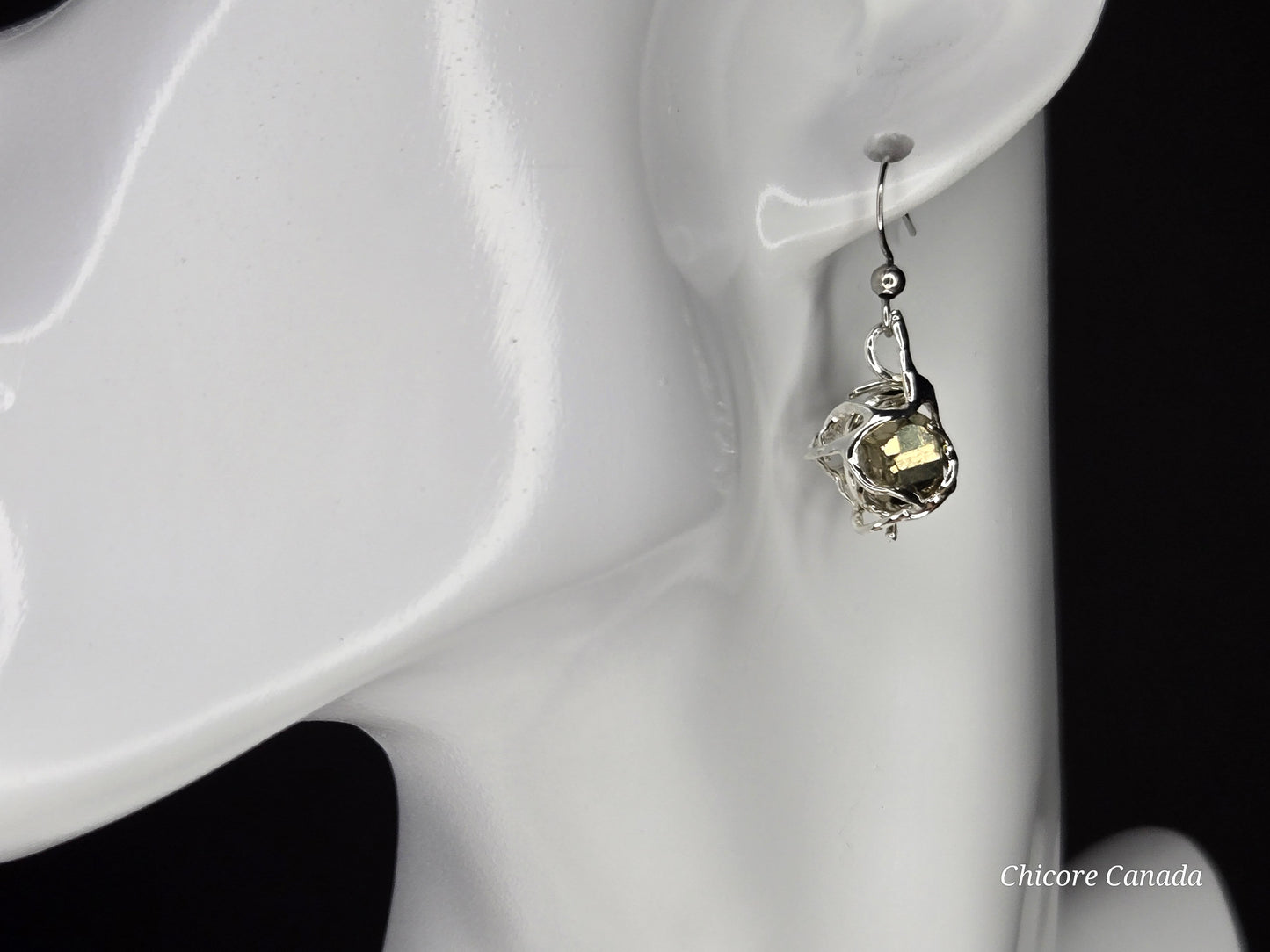 Golden Aura – Delicate Raw Pyrite Drop Earrings, Handmade Luxury