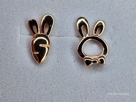 Boucles d'oreilles à tige irrégulières en argent sterling 925 de luxe en forme de lapin et de carotte délicats