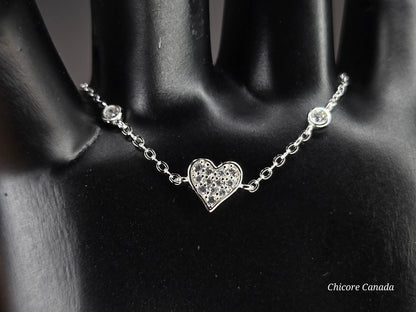 Timeless 925 Sterling Silver Adjustable Bracelet with Heart-Shaped Cubic Zirconia Charm