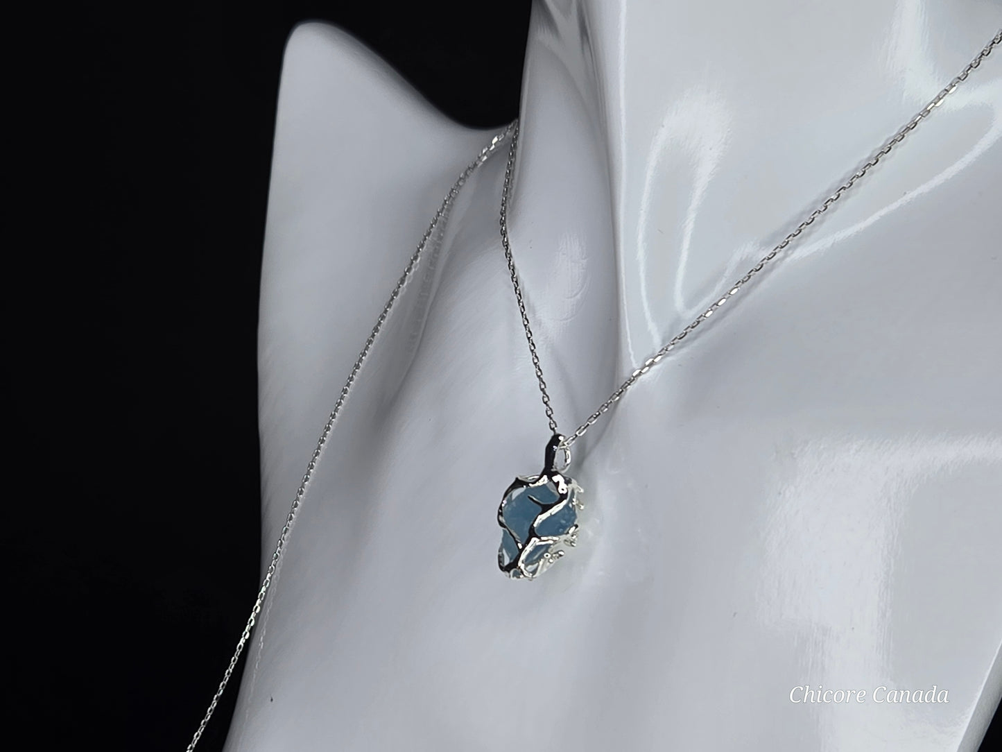 Genuine Aquamarine Pendant Necklace - 925 Sterling Silver, Adjustable Length