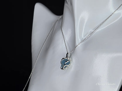 Genuine Aquamarine Pendant Necklace - 925 Sterling Silver, Adjustable Length